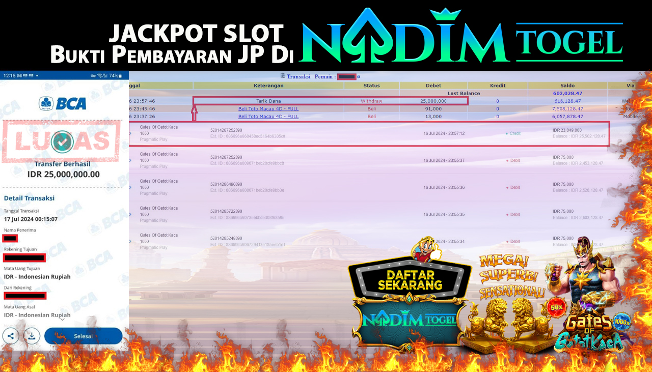 NADIMTOGEL JACKPOT SLOT GATES OF GATOT KACA 1000 Rp.25.000.000,- LUNAS