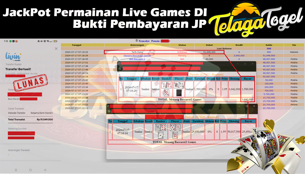 TELAGATOGEL JACKPOT LIVE GAME Baccarat 2 Games Rp,51,049,000- LUNAS