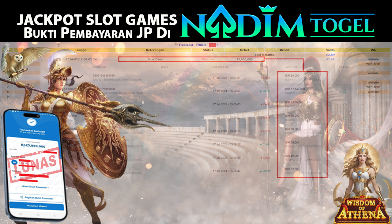 NADIMTOGEL JACKPOT SLOT WISDOM OF ATHENA Rp.23,986,000,- LUNAS