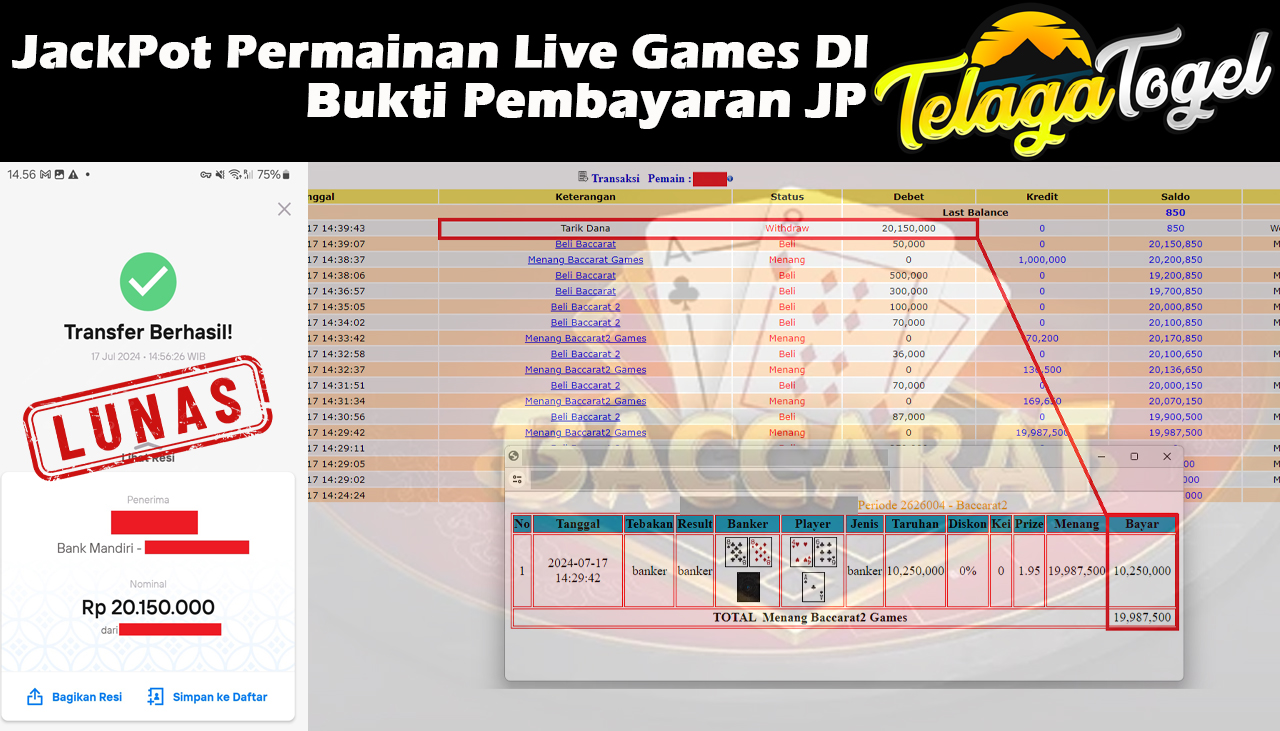 TELAGATOGEL JACKPOT LIVE GAME Baccarat Games 2 Rp,20,150,000- LUNAS