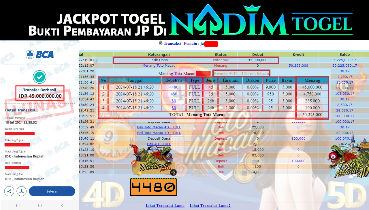 NADIMTOGEL JACKPOT TOGEL TOTOMACAU 4D Rp 45,000,000,- LUNAS