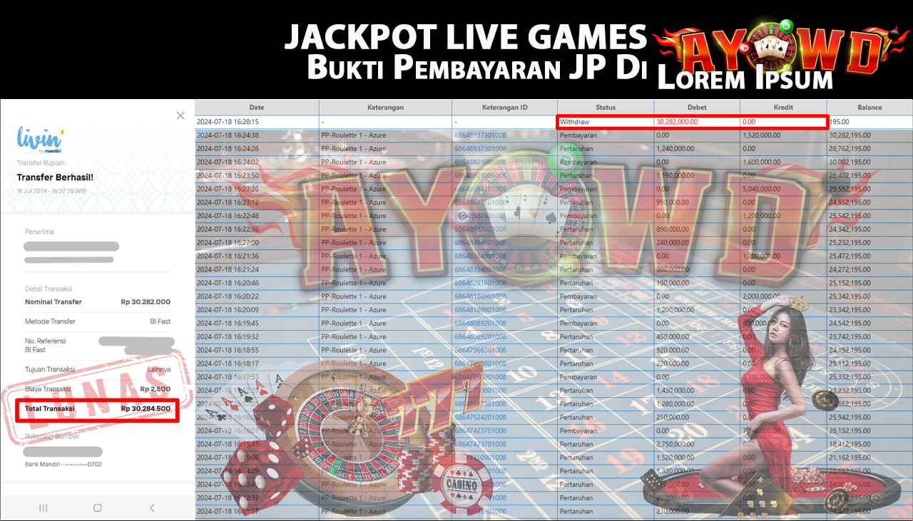 AYOWD JACKPOT LIVE GAME PP-Roulette 1 - Azure Rp, 30,282,000 LUNAS