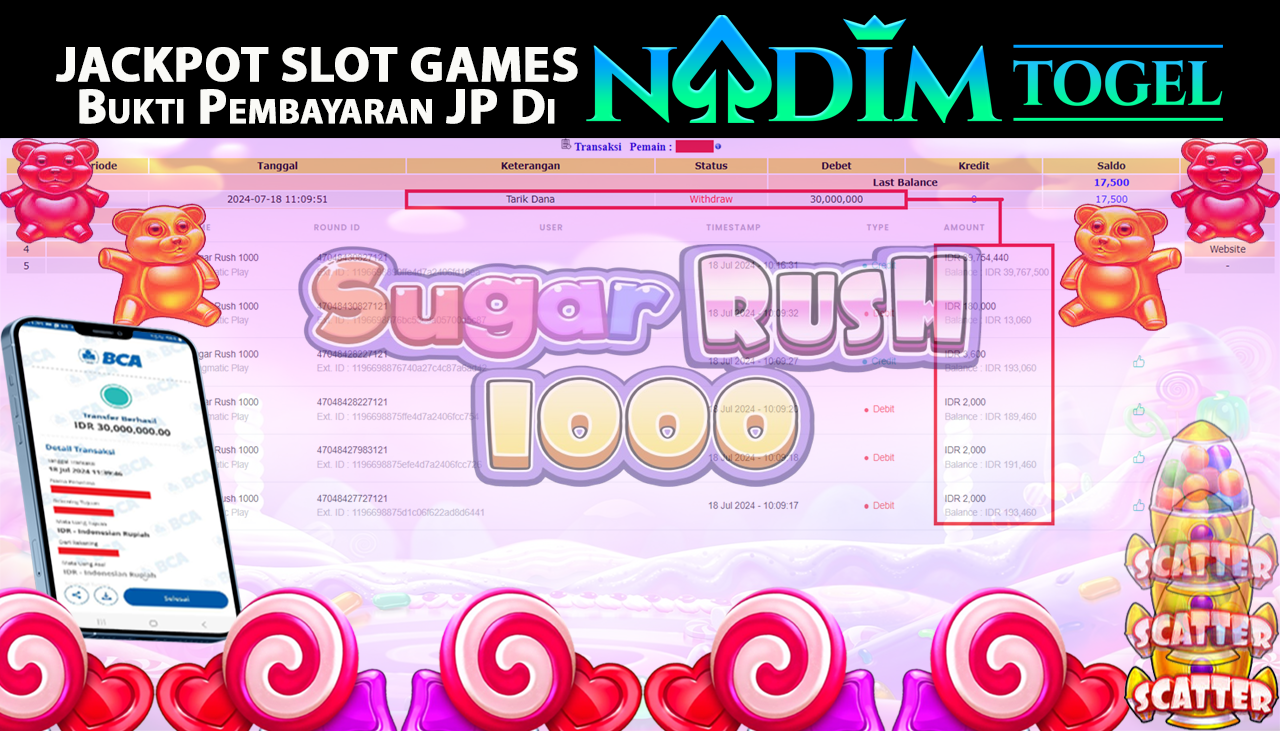 NADIMTOGEL JACKPOT SLOT SUGAR RUSH 1000 Rp 30,000,000,- LUNAS