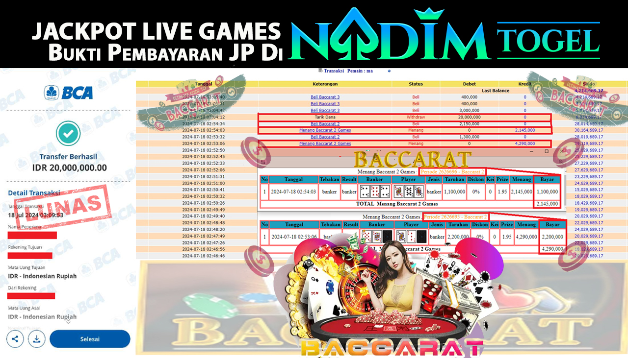 NADIMTOGEL JACKPOT LIVEGAMES BACCARAT Rp 20,000,000,- LUNAS