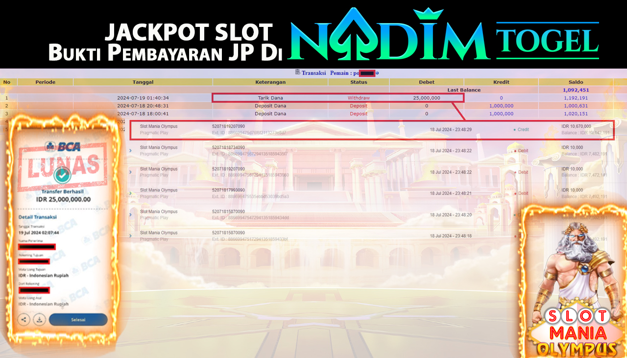 NADIMTOGEL JACKPOT SLOT MANIA OLYMPUS Rp.25.000.000,- LUNAS