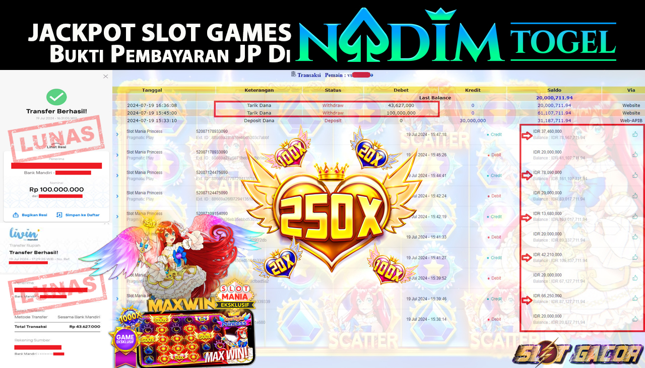 NADIMTOGEL JACKPOT SLOT MANIA PRINCESS Rp 143,627,000,- LUNAS