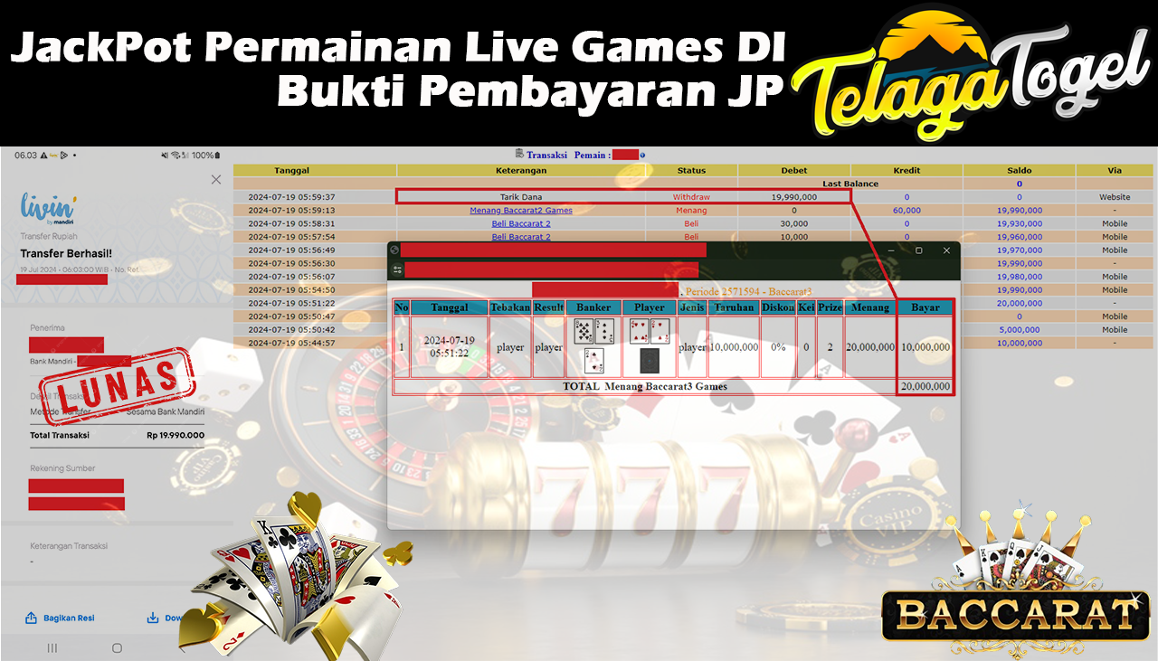 TELAGATOGEL JACKPOT LIVE GAME Baccarat 2 Games Rp,19,990,000- LUNAS