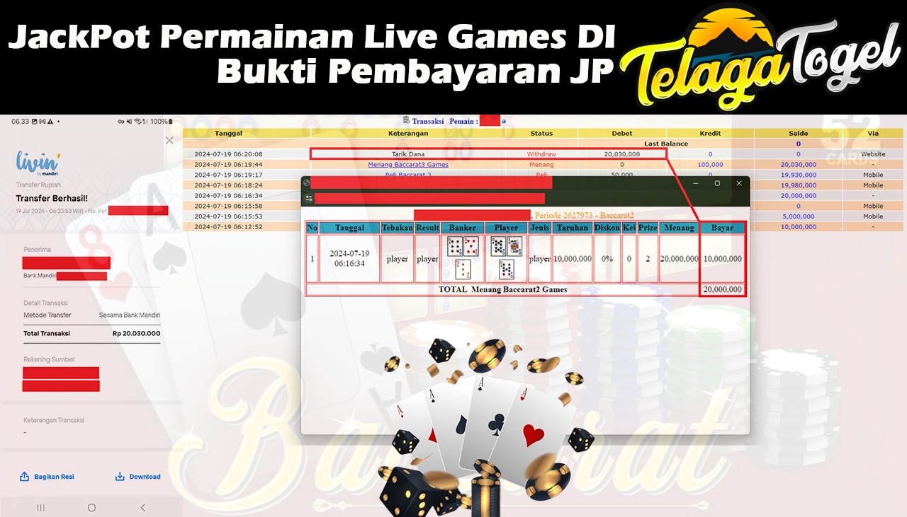 TELAGATOGEL JACKPOT LIVE GAME Baccarat 3 Games Rp,20,030,000- LUNAS