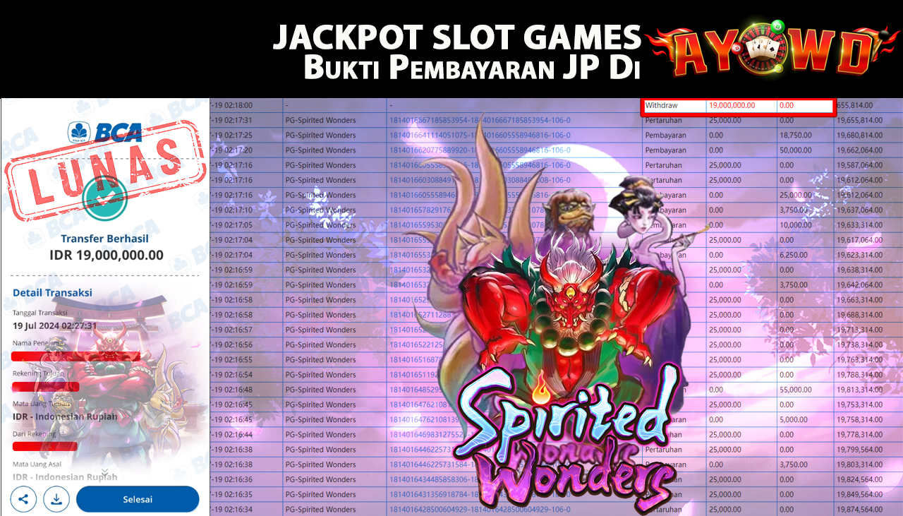 AYOWD JACKPOT SLOT GAME PG-Spirited Wonders Rp, 19,000,000 LUNAS