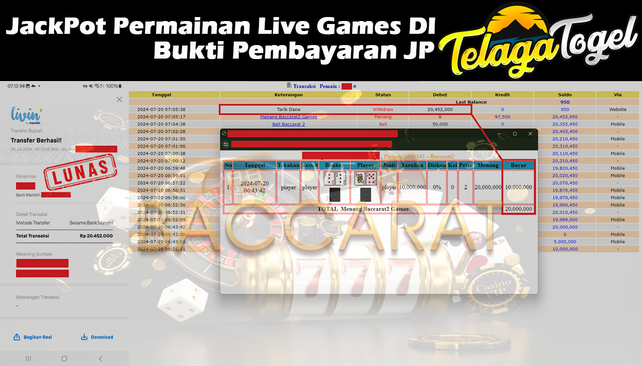 TELAGATOGEL JACKPOT LIVE GAME Baccarat 2  Games Rp,20,452,000- LUNAS