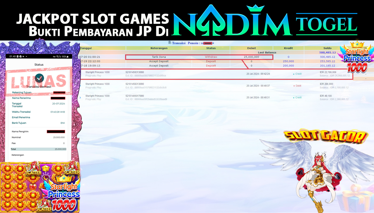 NADIMTOGEL JACKPOT SLOT STARLIGHT PRINCESS 1000 Rp.25.000.000,- LUNAS