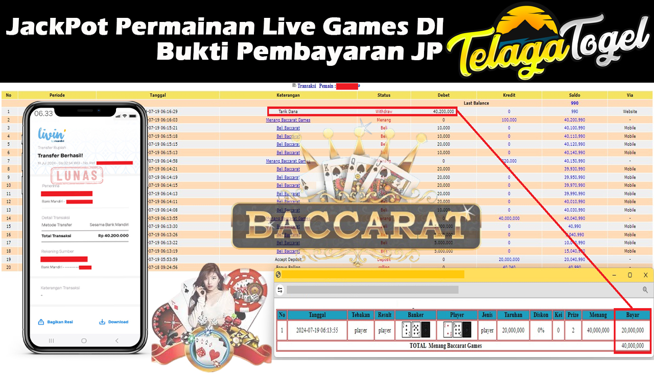 TELAGATOGEL JACKPOT LIVE GAME Baccarat  Games Rp,40,200,000- LUNAS
