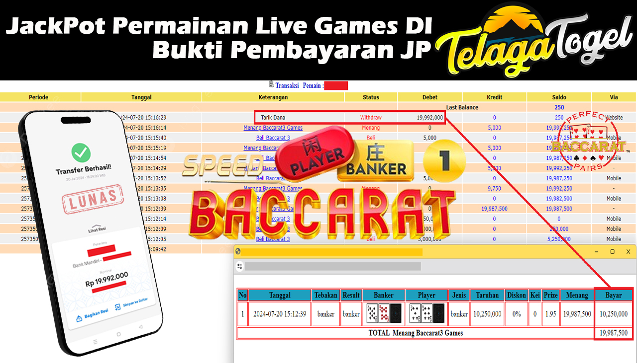 TELAGATOGEL JACKPOT LIVE GAME Baccarat 3  Games Rp,19,992,000- LUNAS