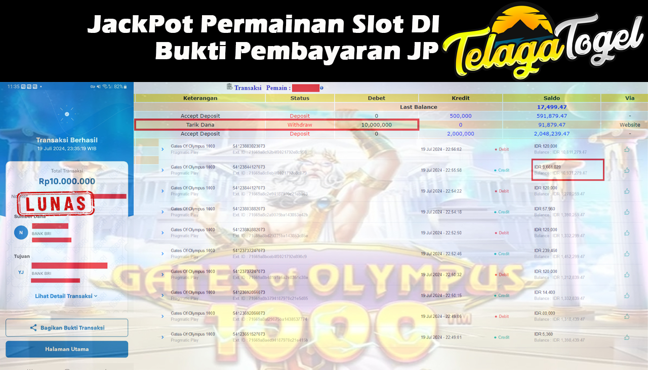 TELAGATOGEL JACKPOT SLOT GAME Gates Of Olympus 1000 Rp.10,000,000,- LUNAS