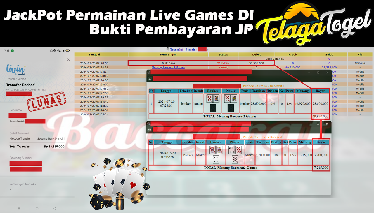 TELAGATOGEL JACKPOT LIVE GAME Baccarat 2  Games Rp,53,535,000- LUNAS