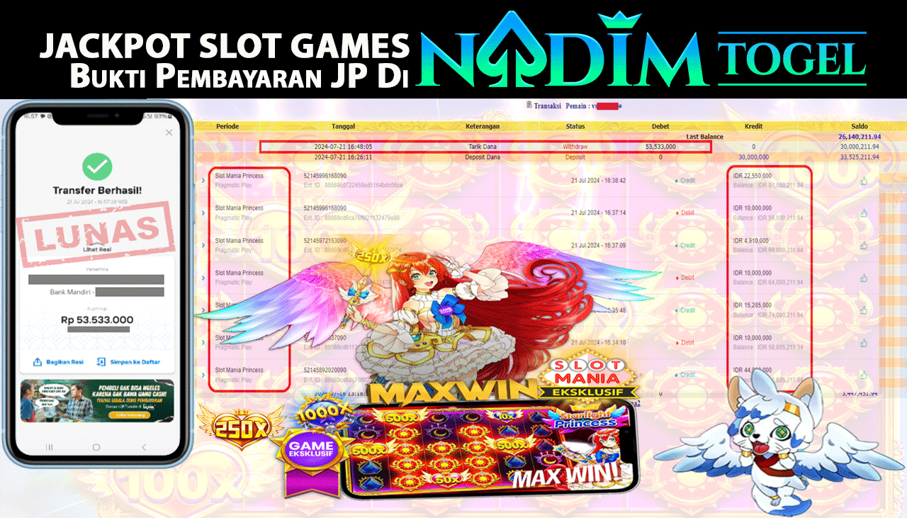 NADIMTOGEL JACKPOT SLOT MANIA PRINCESS Rp 53,533,000,- LUNAS