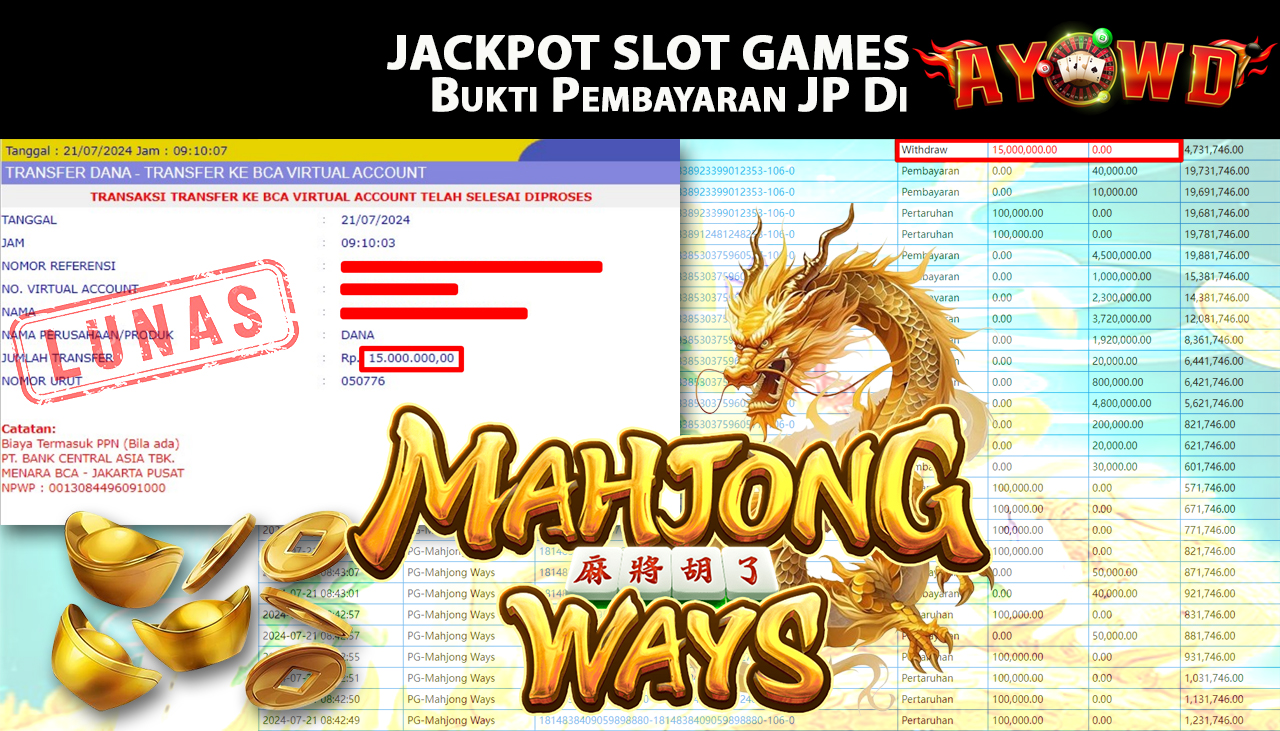AYOWD JACKPOT SLOT GAME PG-Mahjong Ways Rp 15,000,000 LUNAS