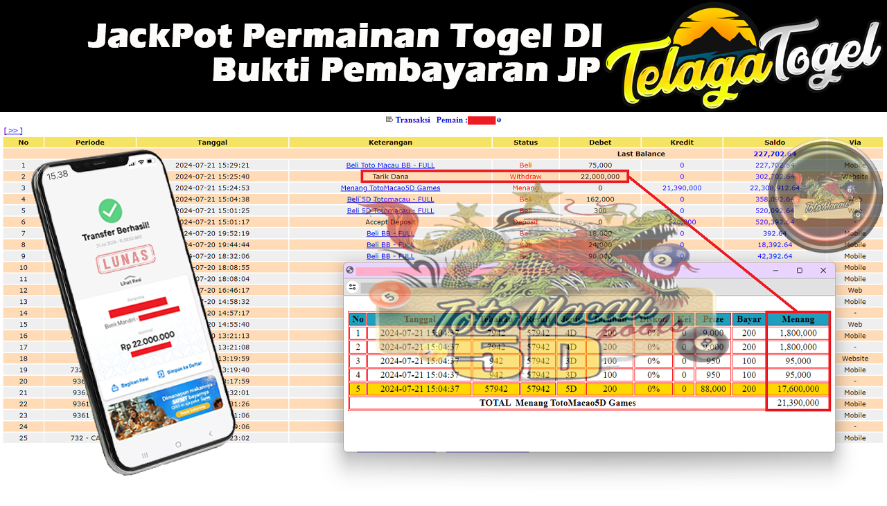 TELAGATOGEL JACKPOT TOGEL TOTO MACAO 5D Rp.22,000,000,- LUNAS