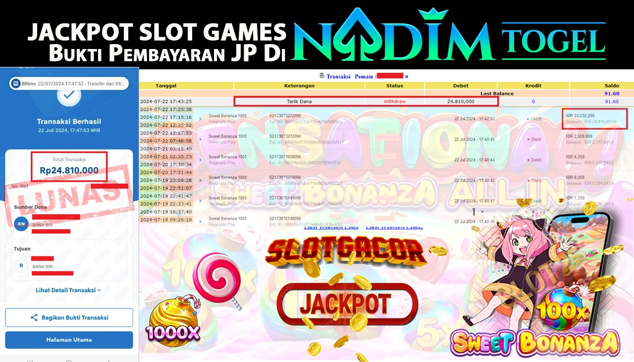 NADIMTOGEL JACKPOT SLOT Sweet Bonanza 1000 Rp 24,810,000,- LUNAS