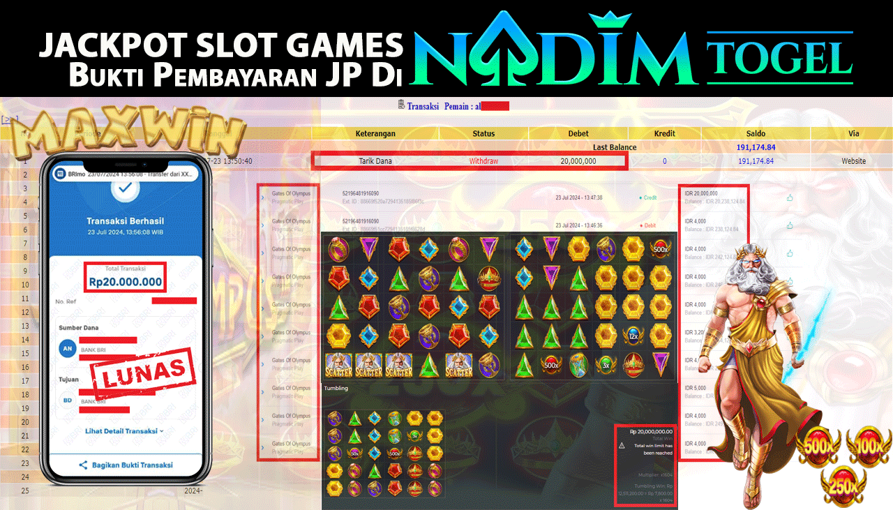 NADIMTOGEL JACKPOT SLOT Gates Of Olympus Rp 20,000,000,- LUNAS