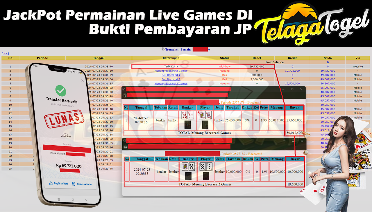 TELAGATOGEL JACKPOT LIVE GAME Baccarat 3  Games Rp,59,732,000-  LUNAS