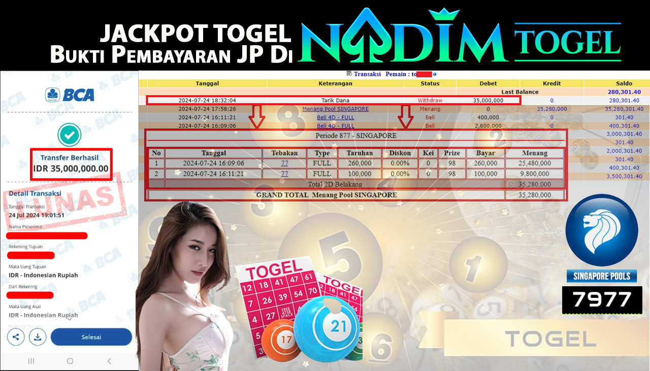 NADIMTOGEL JACKPOT TOGEL PASARAN SINGAPORE POOLS Rp 35,000,000,- LUNAS