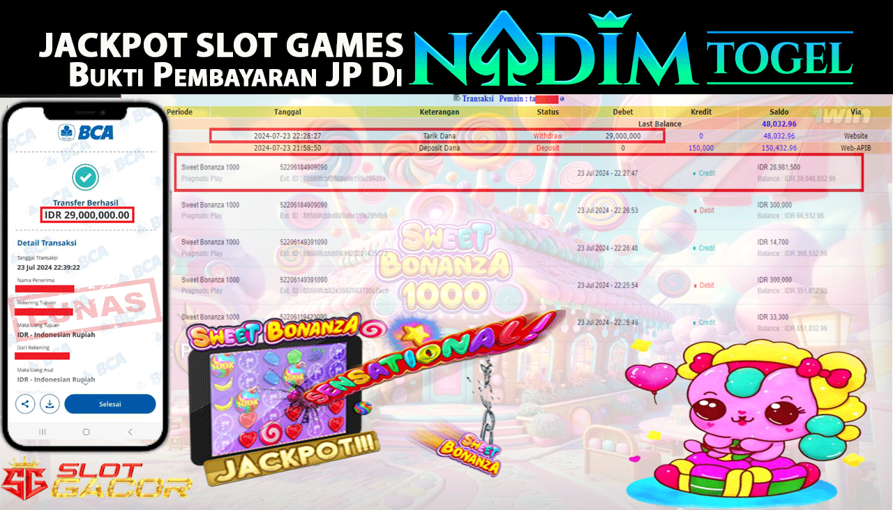 NADIMTOGEL JACKPOT SLOT Sweet Bonanza 1000 Rp 29,000,000,- LUNAS