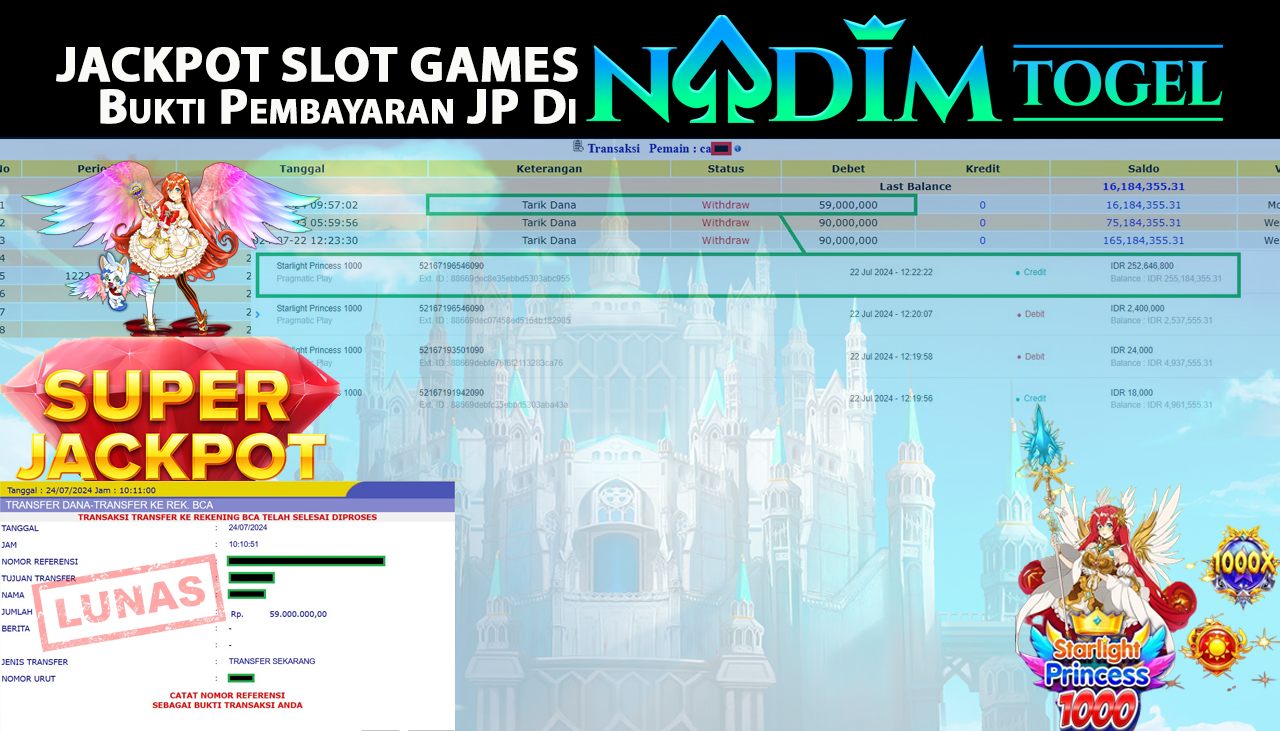 NADIMTOGEL JACKPOT JACKPOT SLOT STARLIGHT PRINCESS 1000 Rp.59.000.000,- LUNAS