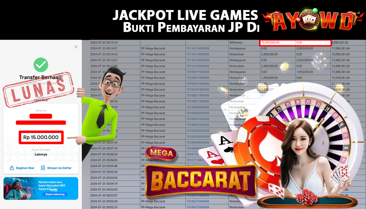 AYOWD JACKPOT LIVE GAME PP-Mega Baccarat Rp,15,000,000 LUNAS