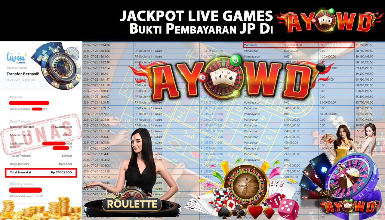 AYOWD JACKPOT LIVE GAME PP-Roulette 1 - Azure Rp,57,000,000 LUNAS