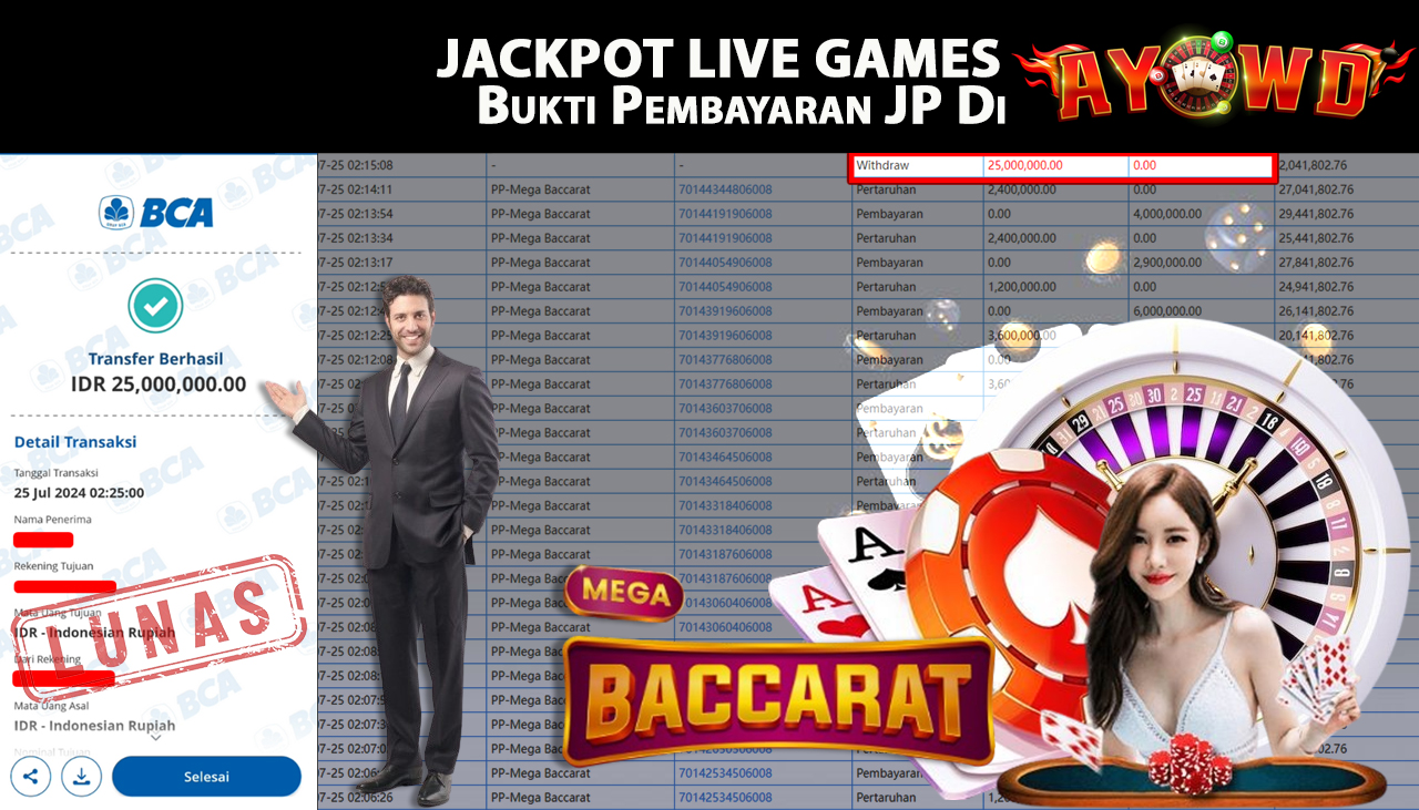 AYOWD JACKPOT LIVE GAME PP-Mega Baccarat Rp,25,000,000 LUNAS