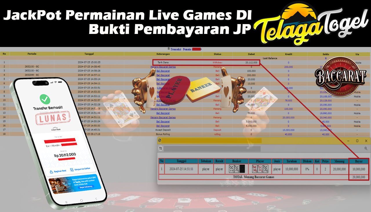 TELAGATOGEL JACKPOT LIVE GAME Baccarat  Games Rp,20,112,000-  LUNAS