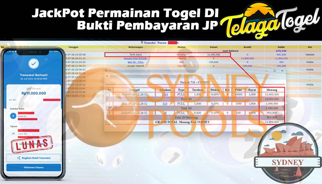 TELAGATOGEL JACKPOT TOGEL SYDNEY Rp.11,000,000,- LUNAS