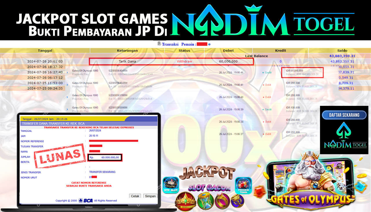 NADIMTOGEL JACKPOT SLOT Gates Of Olympus 1000 Rp.60.000.000,- LUNAS