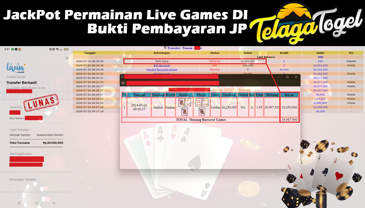 TELAGATOGEL JACKPOT LIVE GAME Baccarat  Games Rp,20,002,000-  LUNAS