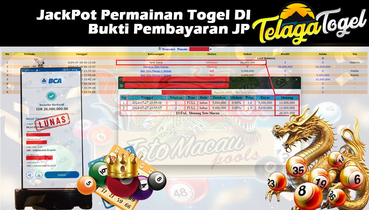 TELAGATOGEL JACKPOT TOGEL TOTO MACAO 4D Rp.26,000,000,- LUNAS