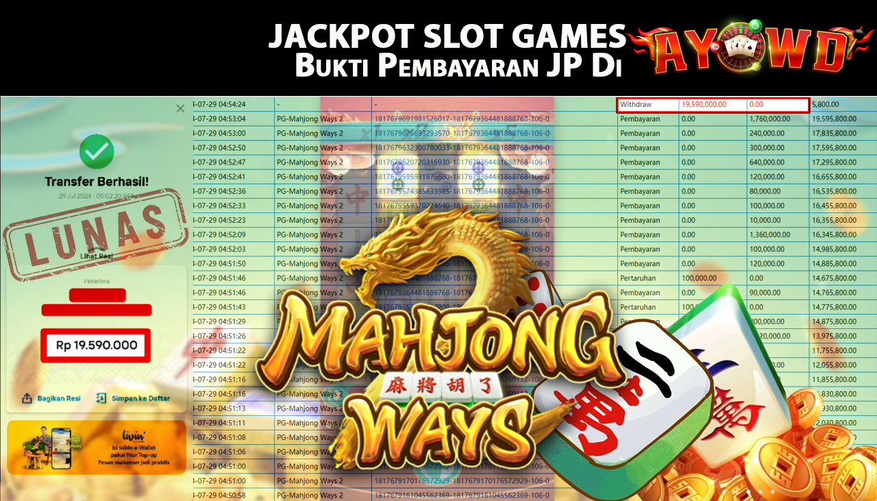 AYOWD JACKPOT SLOT GAME PG-Mahjong Ways 2 Rp 19,590,000 LUNAS