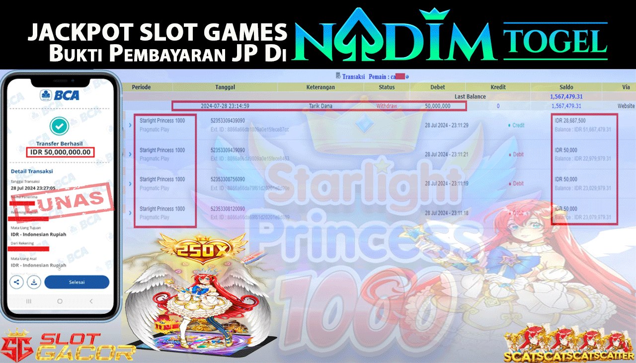 NADIMTOGEL JACKPOT SLOT Starlight Princess 1000  Rp 50,000,000,- LUNAS