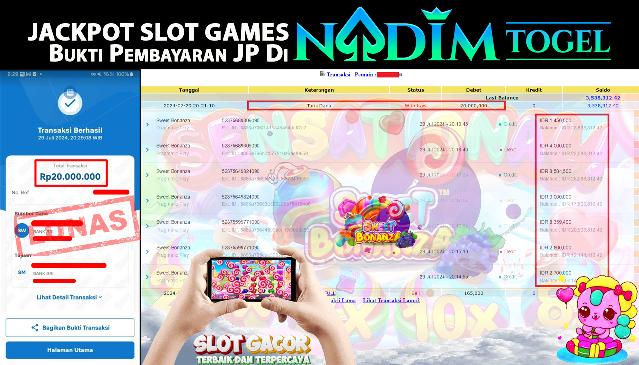 NADIMTOGEL JACKPOT JACKPOT SLOT Sweet Bonanza  Rp  20,000,000,- LUNAS