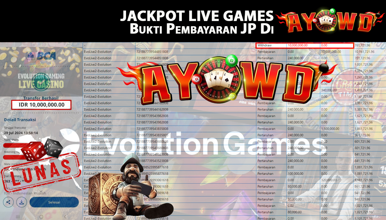 AYOWD JACKPOT LIVE GAME EvoLive2-Evolution Rp 10,000,000 LUNAS