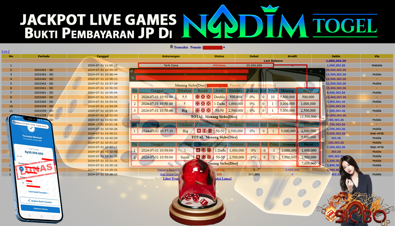NADIMTOGEL JACKPOT LIVE GAMES SICBO Rp 25,000,000,- LUNAS