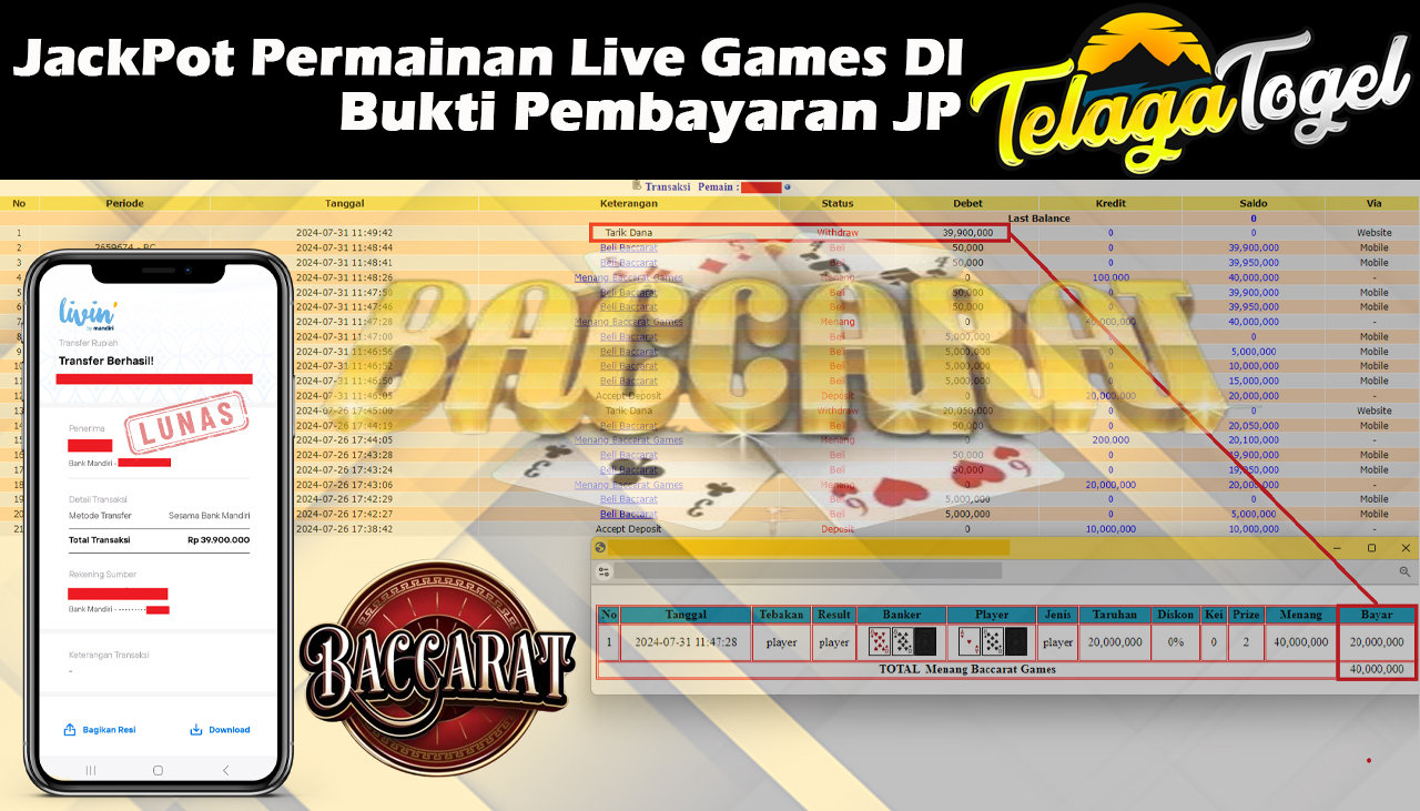 TELAGATOGEL JACKPOT LIVE GAME Baccarat Games Rp,39,900,000,-  LUNAS