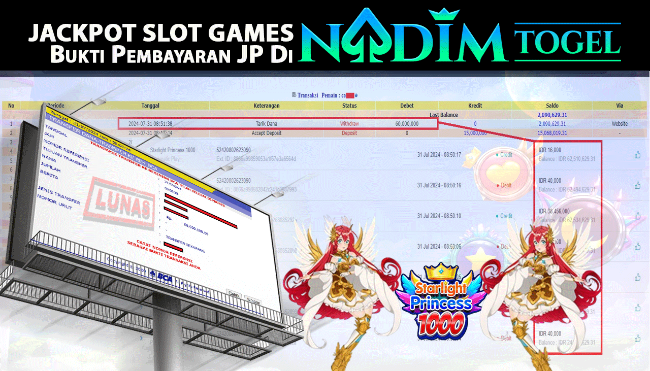 NADIMTOGEL JACKPOT SLOT Starlight Princess 1000 Rp 60,000,000,- LUNAS