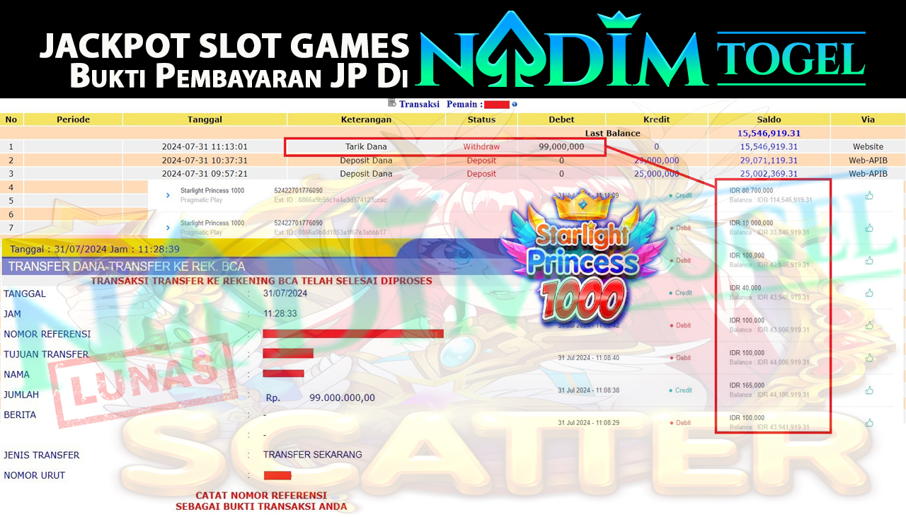 NADIMTOGEL JACKPOT SLOT GAME starlight princess 1000 Rp.99,000,000- LUNAS