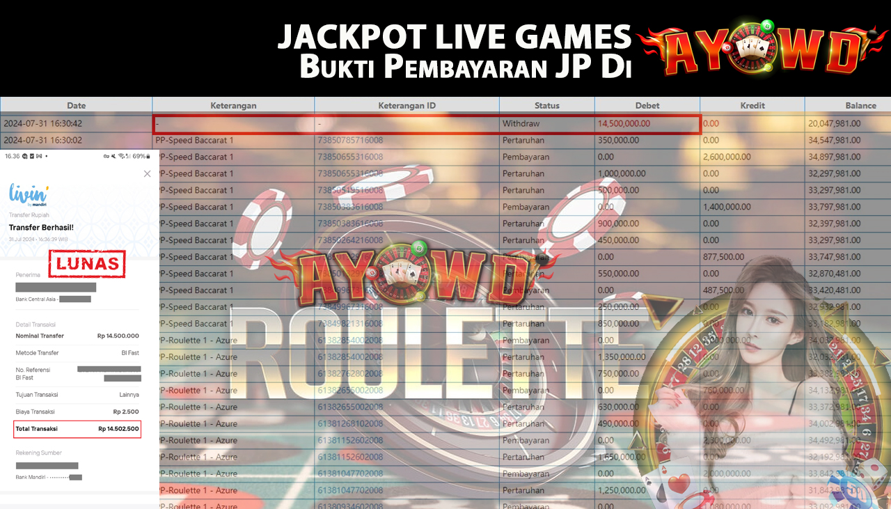 AYOWD JACKPOT LIVE GAME PP-Roulette 1 - Azure Rp,14,500,000 LUNAS