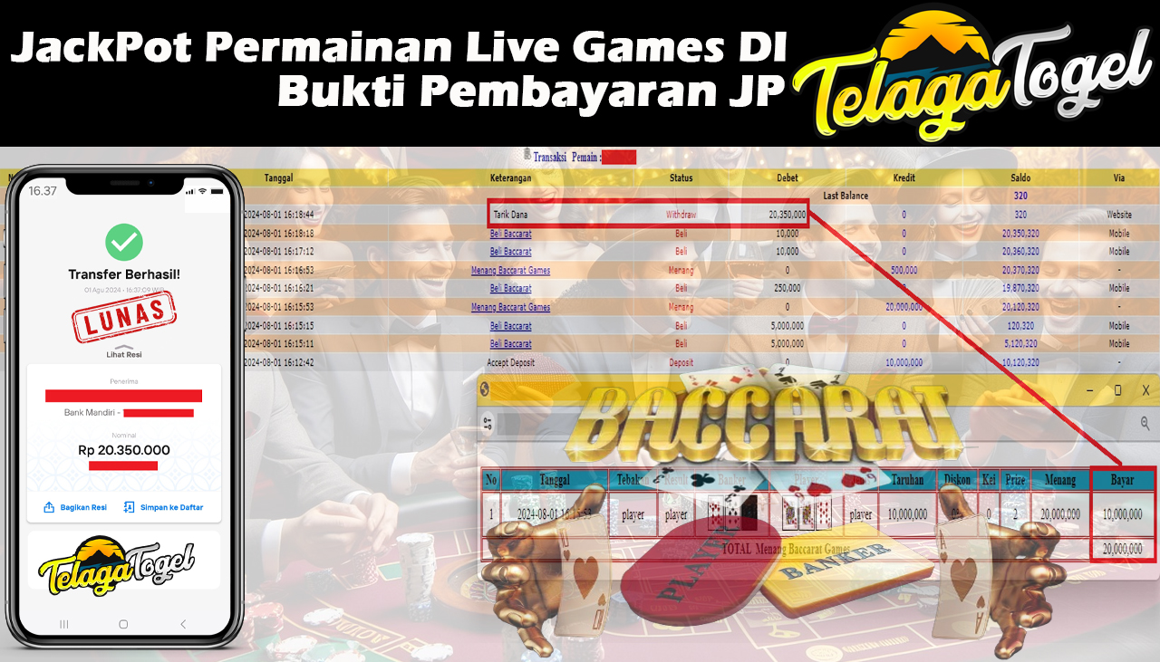 TELAGATOGEL JACKPOT LIVE GAME Baccarat Games Rp,20,350,000,-  LUNAS