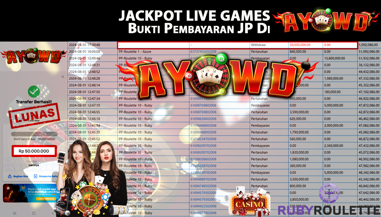 AYOWD JACKPOT LIVE GAME PP-Roulette 10 - Ruby Rp,50,000,000 LUNAS