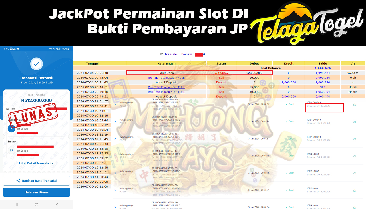 TELAGATOGEL JACKPOT SLOT Mahjong Ways Rp,12,000,000,-  LUNAS