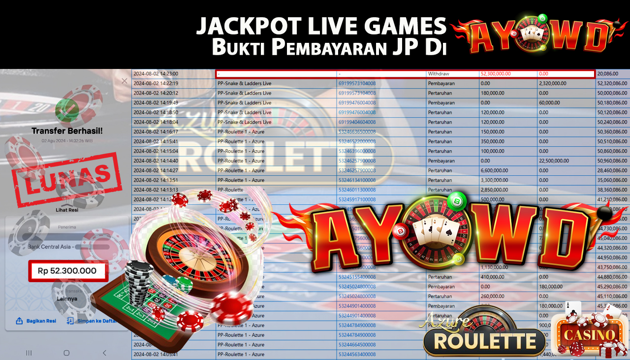 AYOWD JACKPOT LIVE GAME PP-Roulette 1 - Azure Rp,52,300,000 LUNAS
