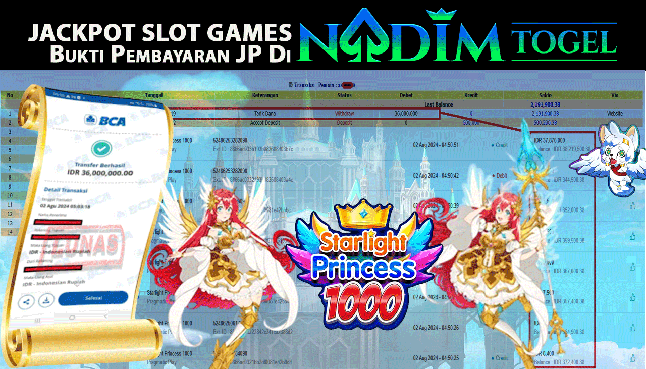 NADIMTOGEL JACKPOT SLOT Starlight Princess 1000 Rp 36,000,000,- LUNAS